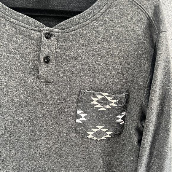 Volcom Shirt Mens Medium Gray Henley Tshirt Long Sleeve Crewneck ThickAztec - Picture 4 of 10